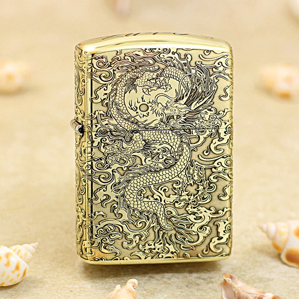 Zippo High Polish Brass Deep Engraved Flying Dragon in Sky - CC163