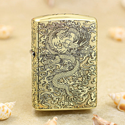 Zippo High Polish Brass Deep Engraved Flying Dragon in Sky - CC163