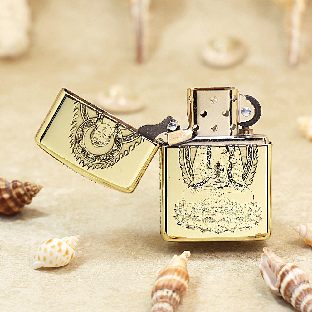 Zippo High Polish Brass Deep Engraved Seated Tathagata Buddha - CC159