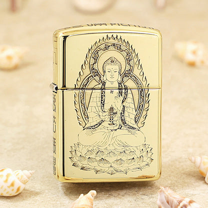 Zippo High Polish Brass Deep Engraved Seated Tathagata Buddha - CC159