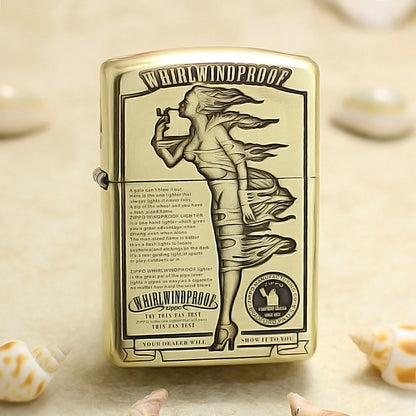 Zippo High Polish Brass Deep Engraved Whirlwindproof Pin-Up Girl - CC149