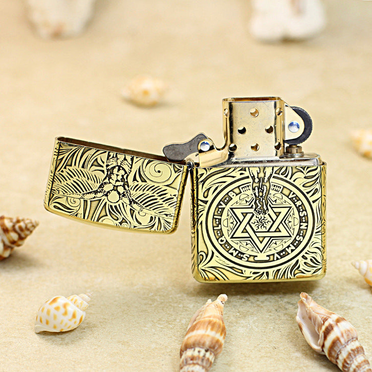 Zippo High Polish Brass Engraved Angelic Warrior Seal of Solomon - CC160