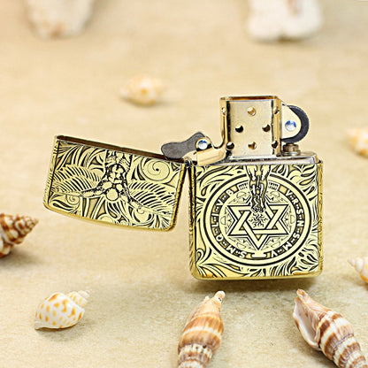 Zippo High Polish Brass Engraved Angelic Warrior Seal of Solomon - CC160