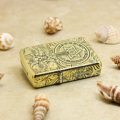 Zippo High Polish Brass Engraved Angelic Warrior Seal of Solomon - CC160