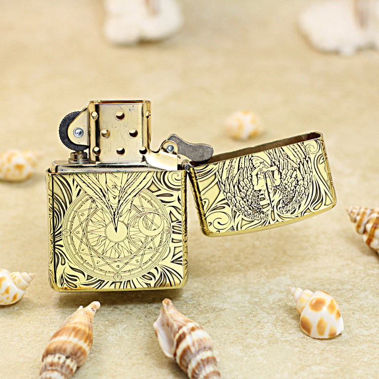 Zippo High Polish Brass Engraved Angelic Warrior Seal of Solomon - CC160
