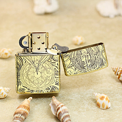 Zippo High Polish Brass Engraved Angelic Warrior Seal of Solomon - CC160