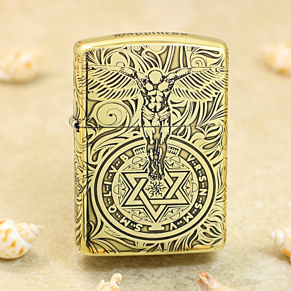 Zippo High Polish Brass Engraved Angelic Warrior Seal of Solomon - CC160