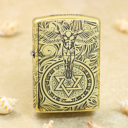 Zippo High Polish Brass Engraved Angelic Warrior Seal of Solomon - CC160