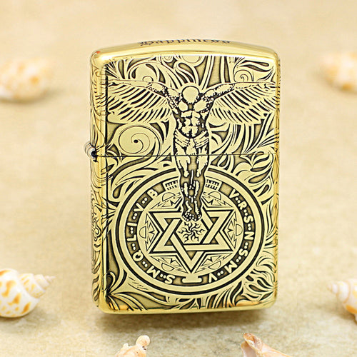 Zippo High Polish Brass Engraved Angelic Warrior Seal of Solomon - CC160