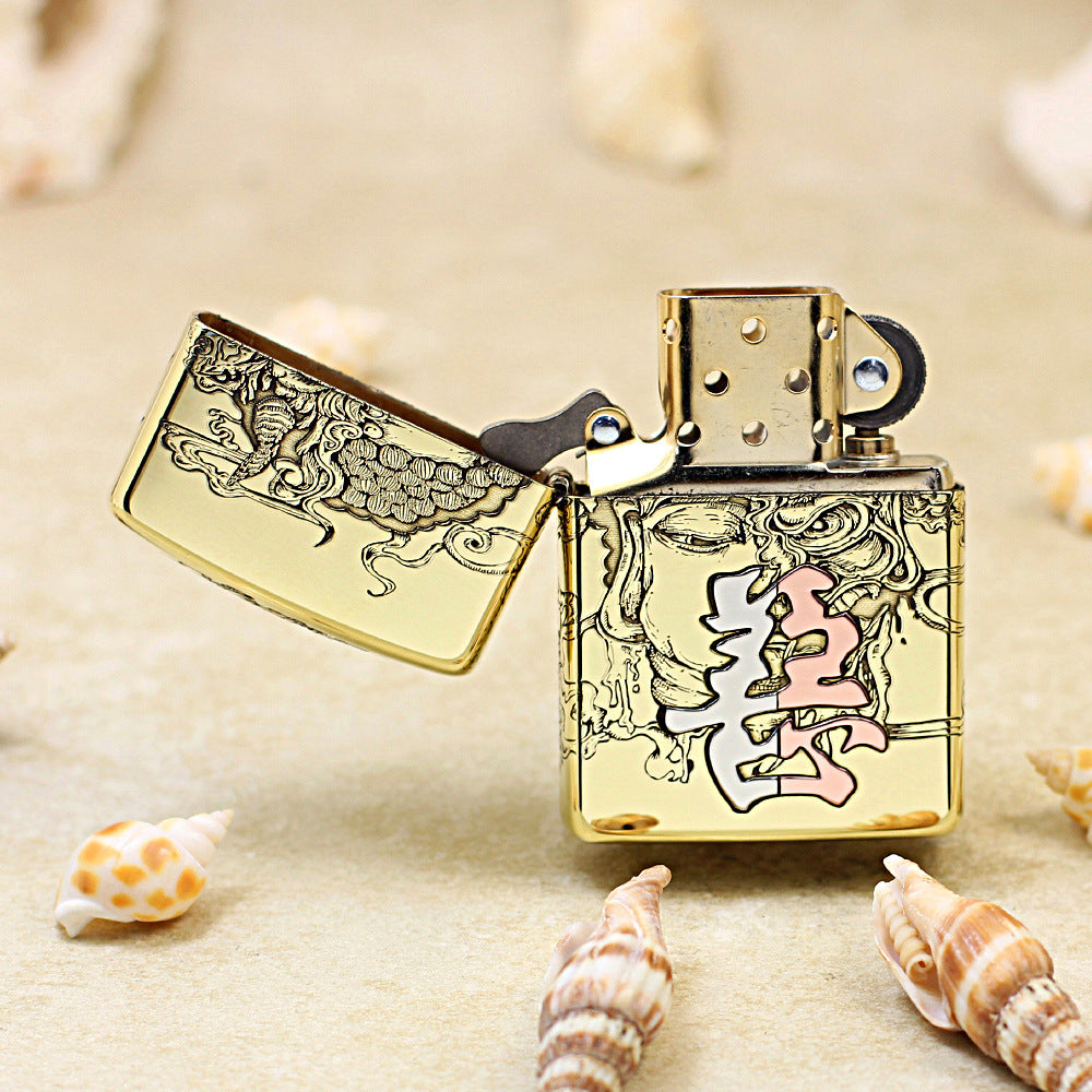 Zippo High Polish Brass Engraved Duality of Good and Evil - CC157