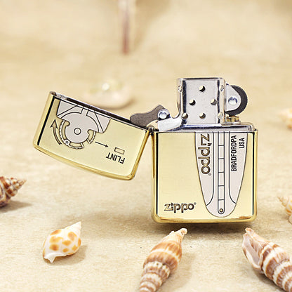Zippo High Polish Brass Engraved Flint Mechanism Diagram - SC30