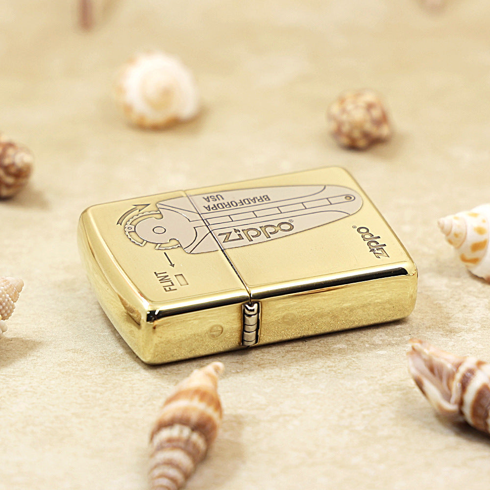 Zippo High Polish Brass Engraved Flint Mechanism Diagram - SC30