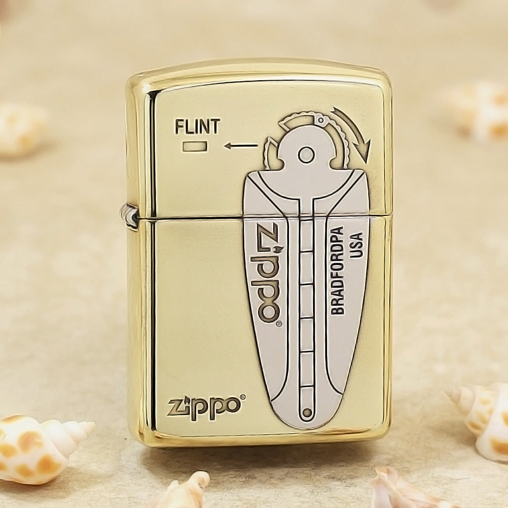 Zippo High Polish Brass Engraved Flint Mechanism Diagram - SC30