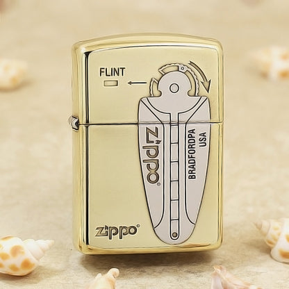 Zippo High Polish Brass Engraved Flint Mechanism Diagram - SC30