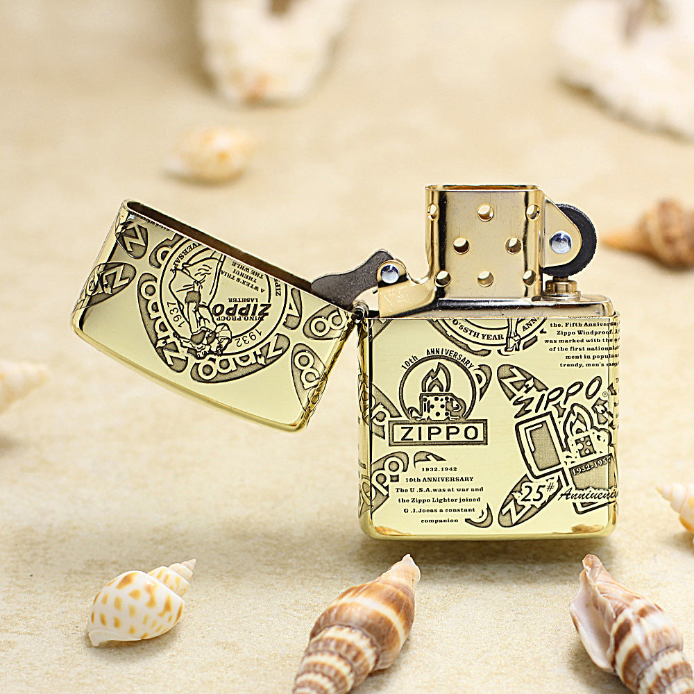 Zippo High Polish Brass Engraved Historical Logos Anniversary Design - CC150