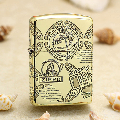 Zippo High Polish Brass Engraved Historical Logos Anniversary Design - CC150
