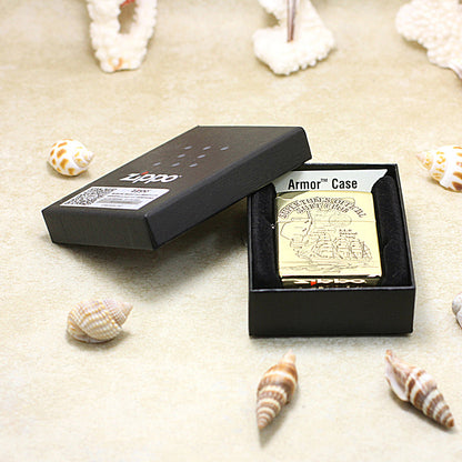 Zippo High Polish Brass Engraved Nautical Map Sailing Ship - CC146