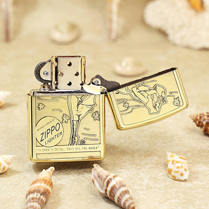 Zippo High Polish Brass Engraved Pin-Up Girl Autumn Wind - CC151