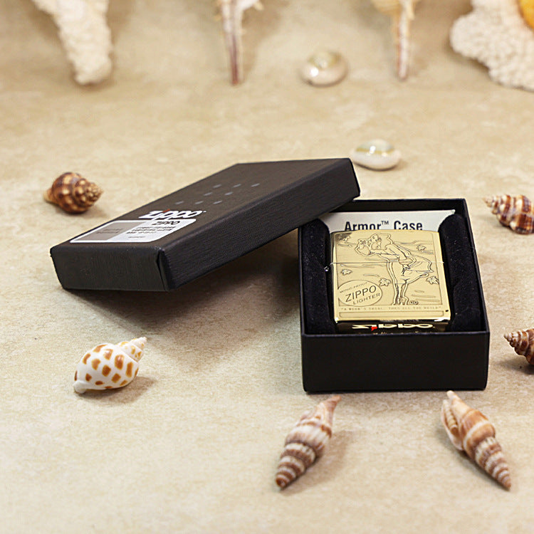 Zippo High Polish Brass Engraved Pin-Up Girl Autumn Wind - CC151