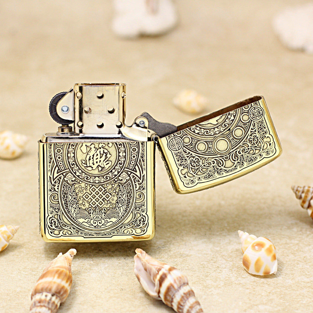 Zippo High Polish Brass Engraved Pixiu Lion and Ancient Coins - CC162