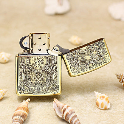 Zippo High Polish Brass Engraved Pixiu Lion and Ancient Coins - CC162