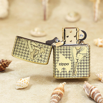 Zippo High Polish Brass Engraved Star Field Pin-Up Girl - CC134