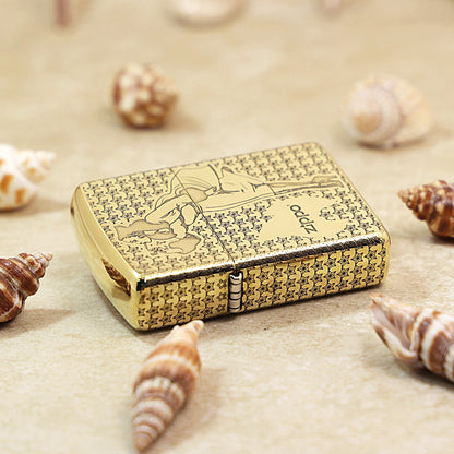 Zippo High Polish Brass Engraved Star Field Pin-Up Girl - CC134