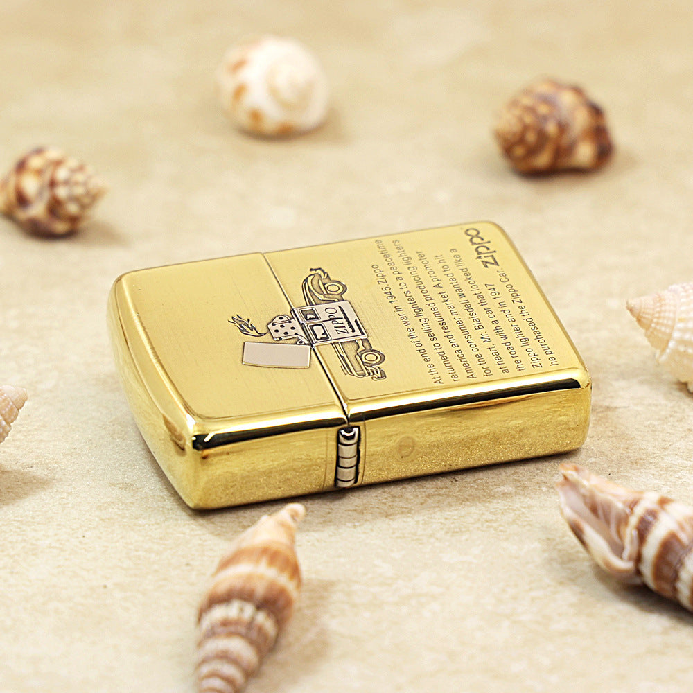 Zippo High Polish Brass Engraved Zippo Car and History - SC29