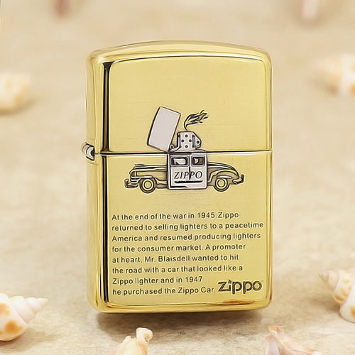 Zippo High Polish Brass Engraved Zippo Car and History - SC29