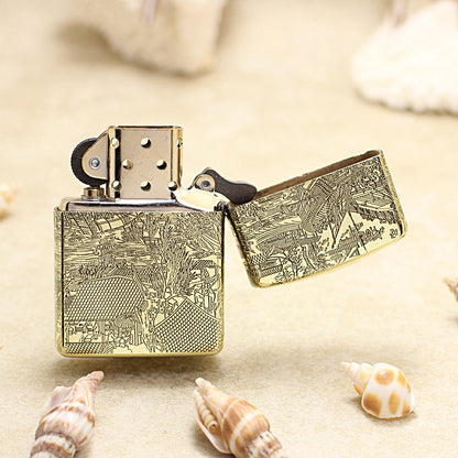 Zippo High Polish Brass Full Engraved Qingming Festival Scroll - CC119