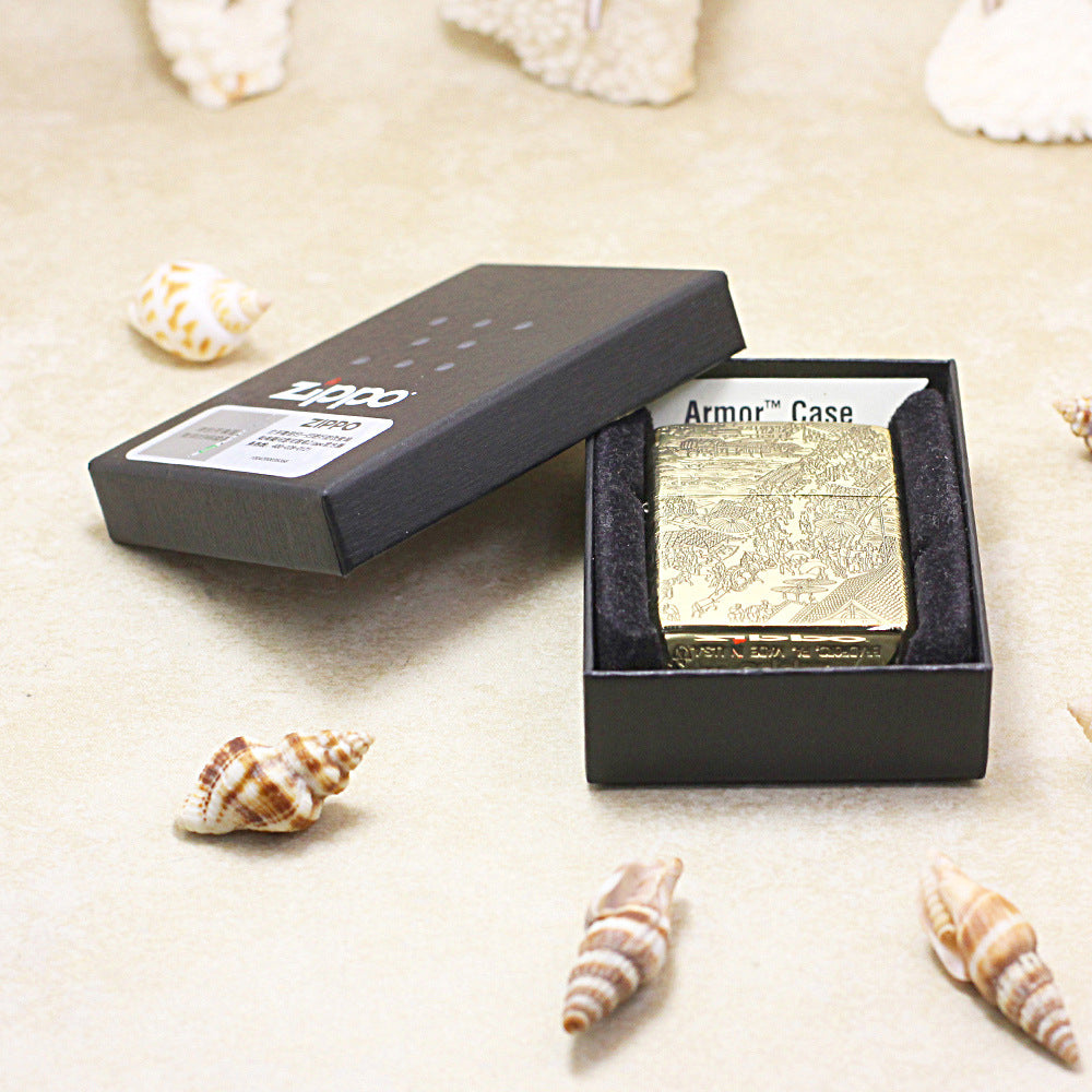 Zippo High Polish Brass Full Engraved Qingming Festival Scroll - CC119