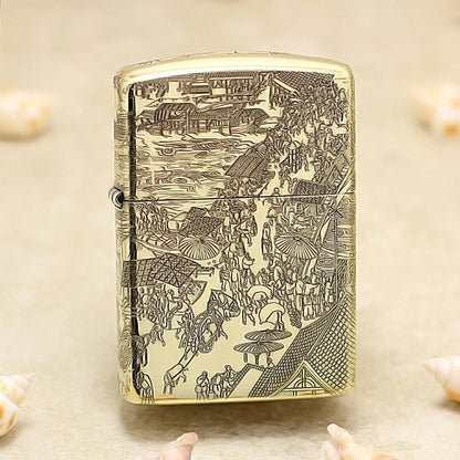 Zippo High Polish Brass Full Engraved Qingming Festival Scroll - CC119