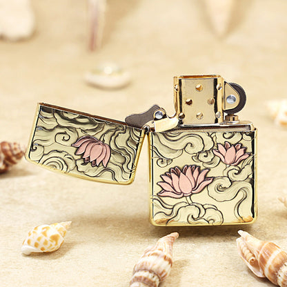 Zippo High Polish Brass Lotus in Heavenly Clouds - CC103