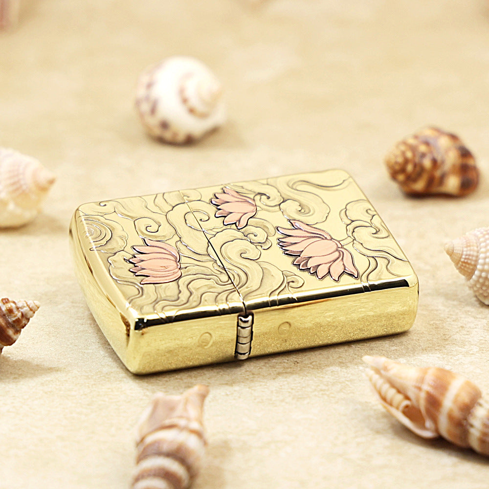 Zippo High Polish Brass Lotus in Heavenly Clouds - CC103