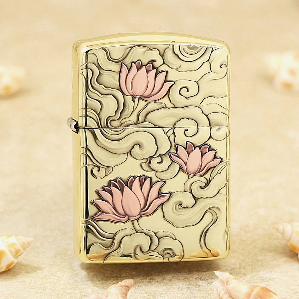 Zippo High Polish Brass Lotus in Heavenly Clouds - CC103