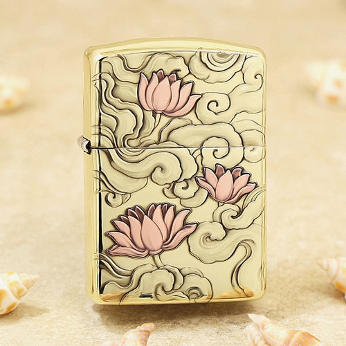 Zippo High Polish Brass Lotus in Heavenly Clouds - CC103