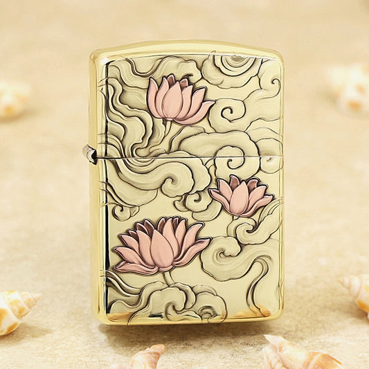 Zippo High Polish Brass Lotus in Heavenly Clouds - CC103