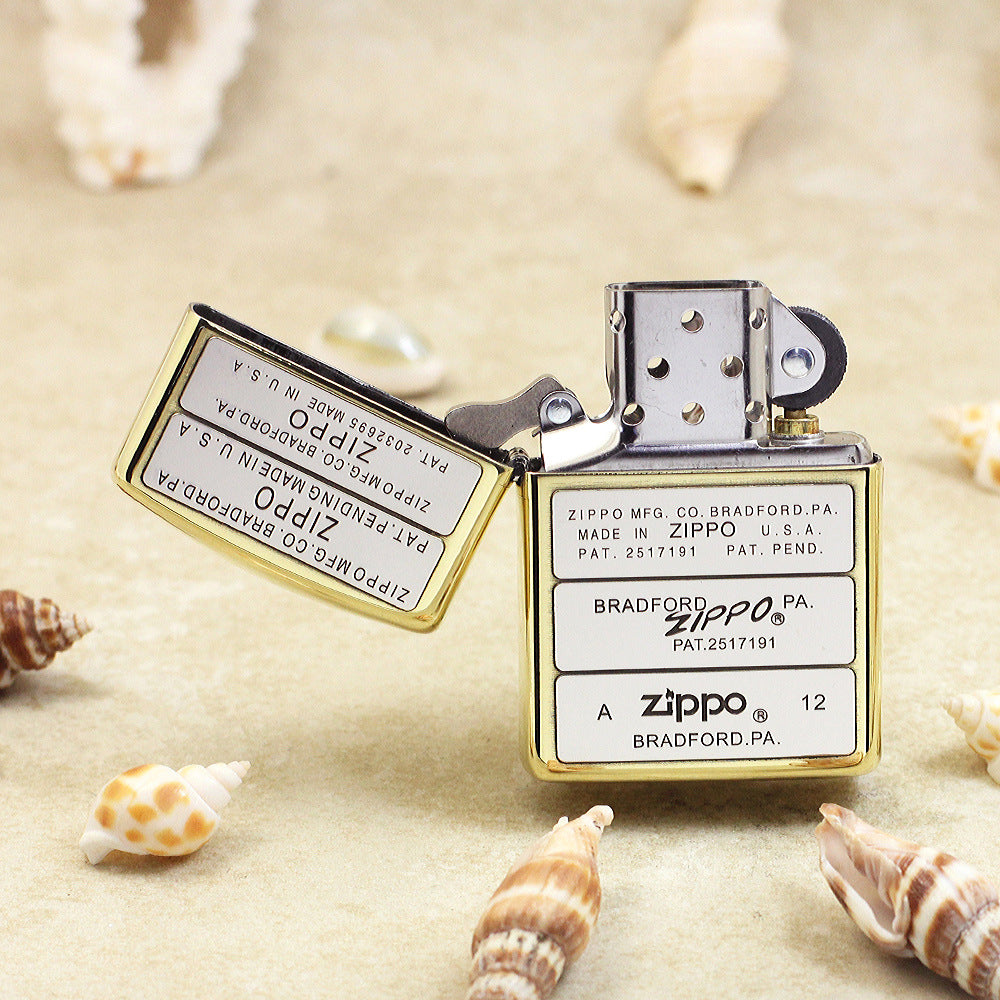 Zippo High Polish Brass Multi Panel Logo and Patent Stamps - SC01