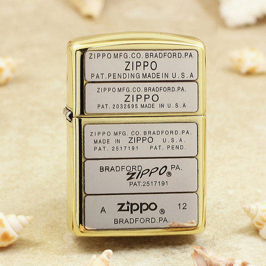 Zippo High Polish Brass Multi Panel Logo and Patent Stamps - SC01