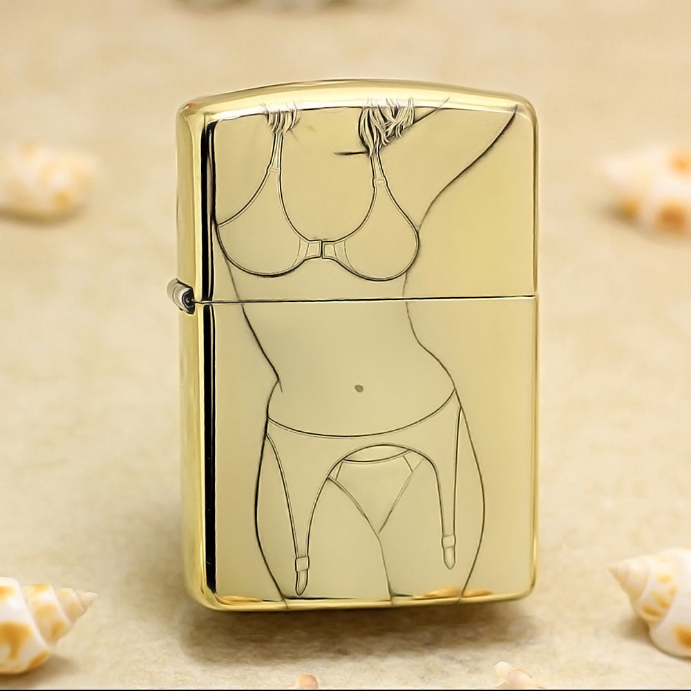 Zippo High Polish Brass Pin-Up Girl Engraved Lingerie - CC108