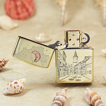 Zippo High Polish Brass The Moon and Sixpence Townscape - CC87