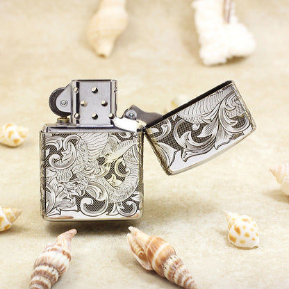 Zippo High Polish Chrome Deep Carved Dragon and Full Arabesque - SC26