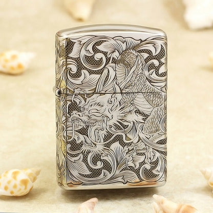 Zippo High Polish Chrome Deep Carved Dragon and Full Arabesque - SC26