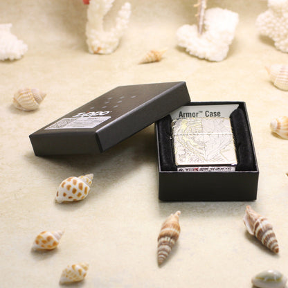 Zippo High Polish Chrome Deep Carved Geometric Split Face Tiger - SC11