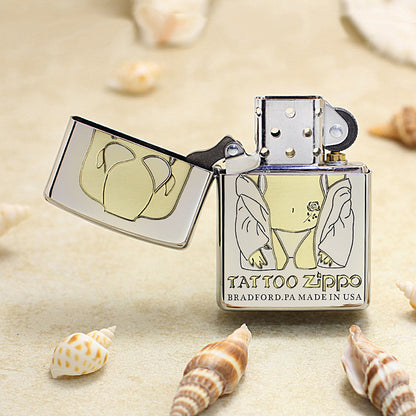 Zippo High Polish Chrome Deep Engraved Tattoo Pin-Up Torso - SC19