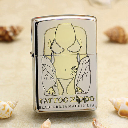 Zippo High Polish Chrome Deep Engraved Tattoo Pin-Up Torso - SC19
