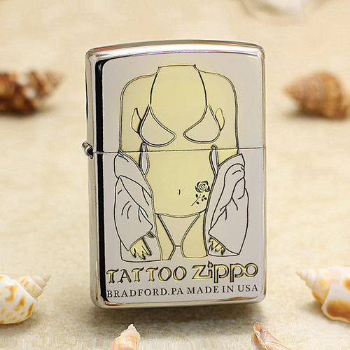 Zippo High Polish Chrome Deep Engraved Tattoo Pin-Up Torso - SC19