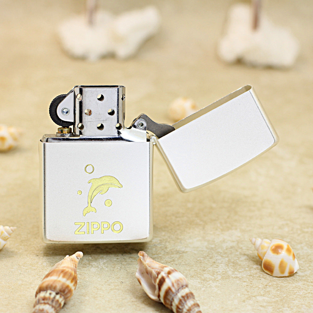 Zippo High Polish Chrome Dolphin and Mother of Pearl - CC104