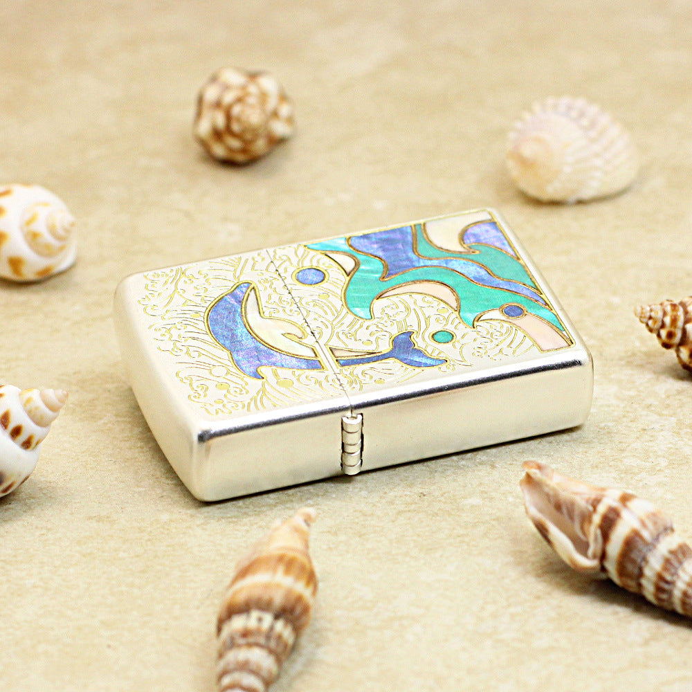 Zippo High Polish Chrome Dolphin and Mother of Pearl - CC104
