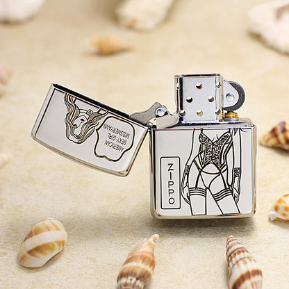 Zippo High Polish Chrome Engraved American Sexy Girl Pin-Up - SC22
